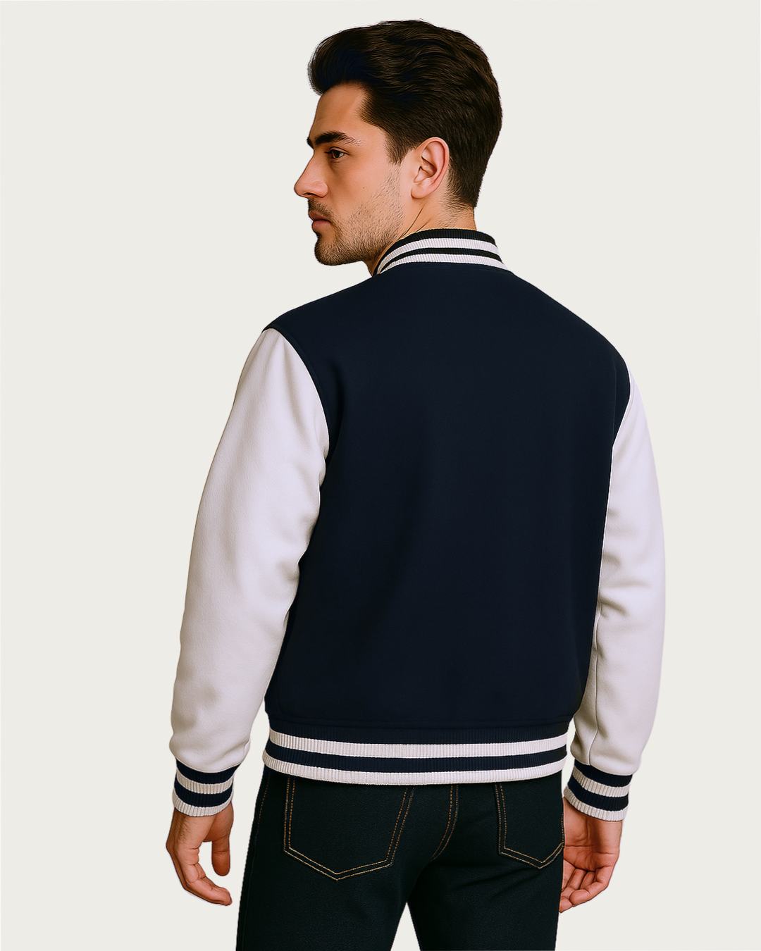 Bencut Men&amp;#39;s B Navy Blue Varsity Jacket