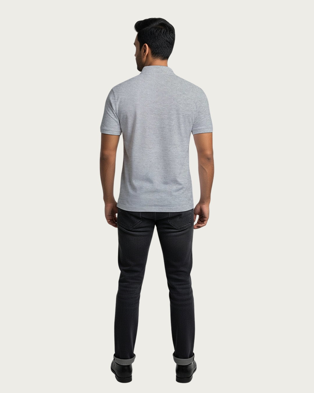 Bencut Men&amp;#39;s Grey Melange Solid Polo Neck T-shirt