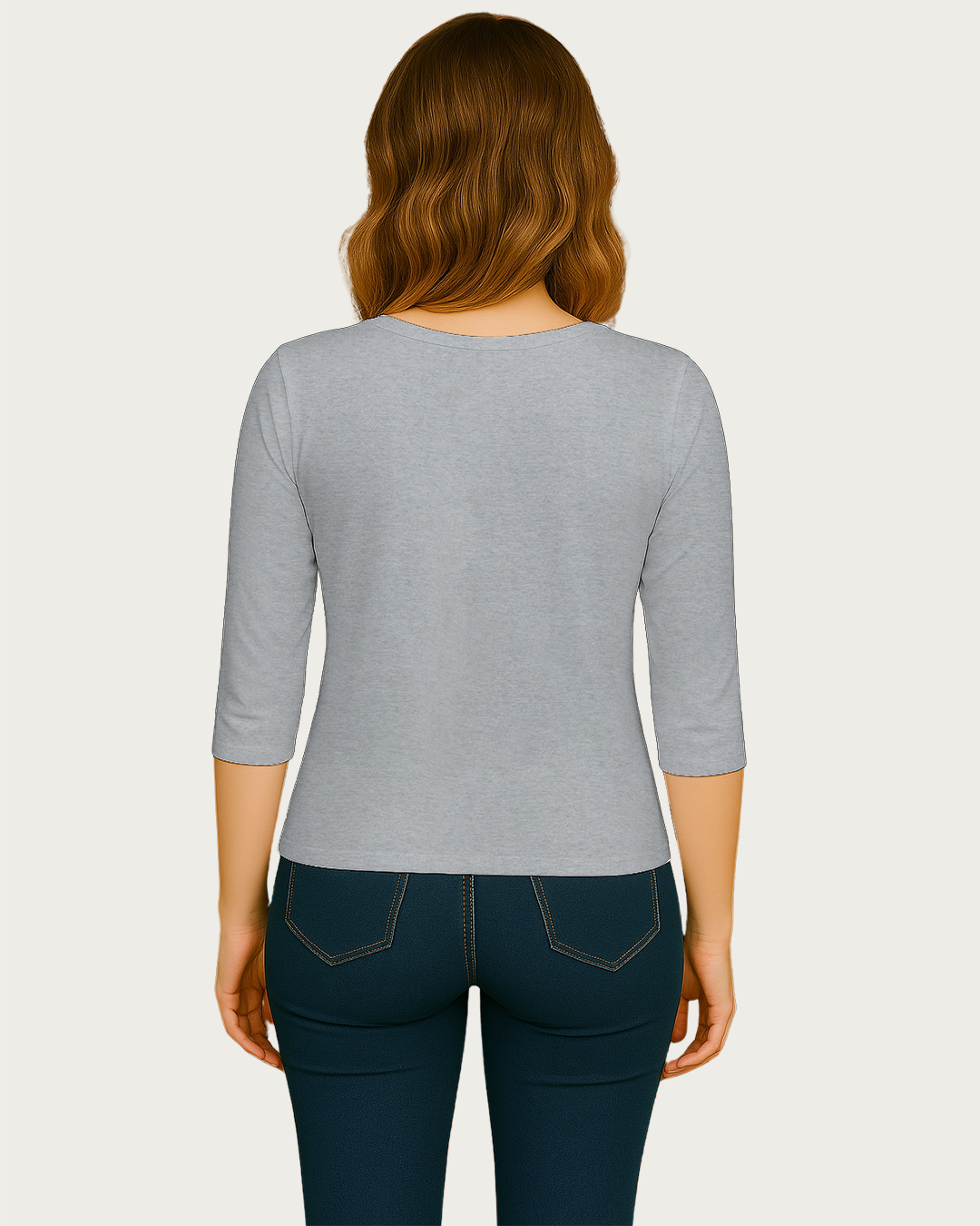 Women&amp;#39;s 3/4 Sleeve T-Shirt  Soft Cotton, Regular Fit Grey Melange