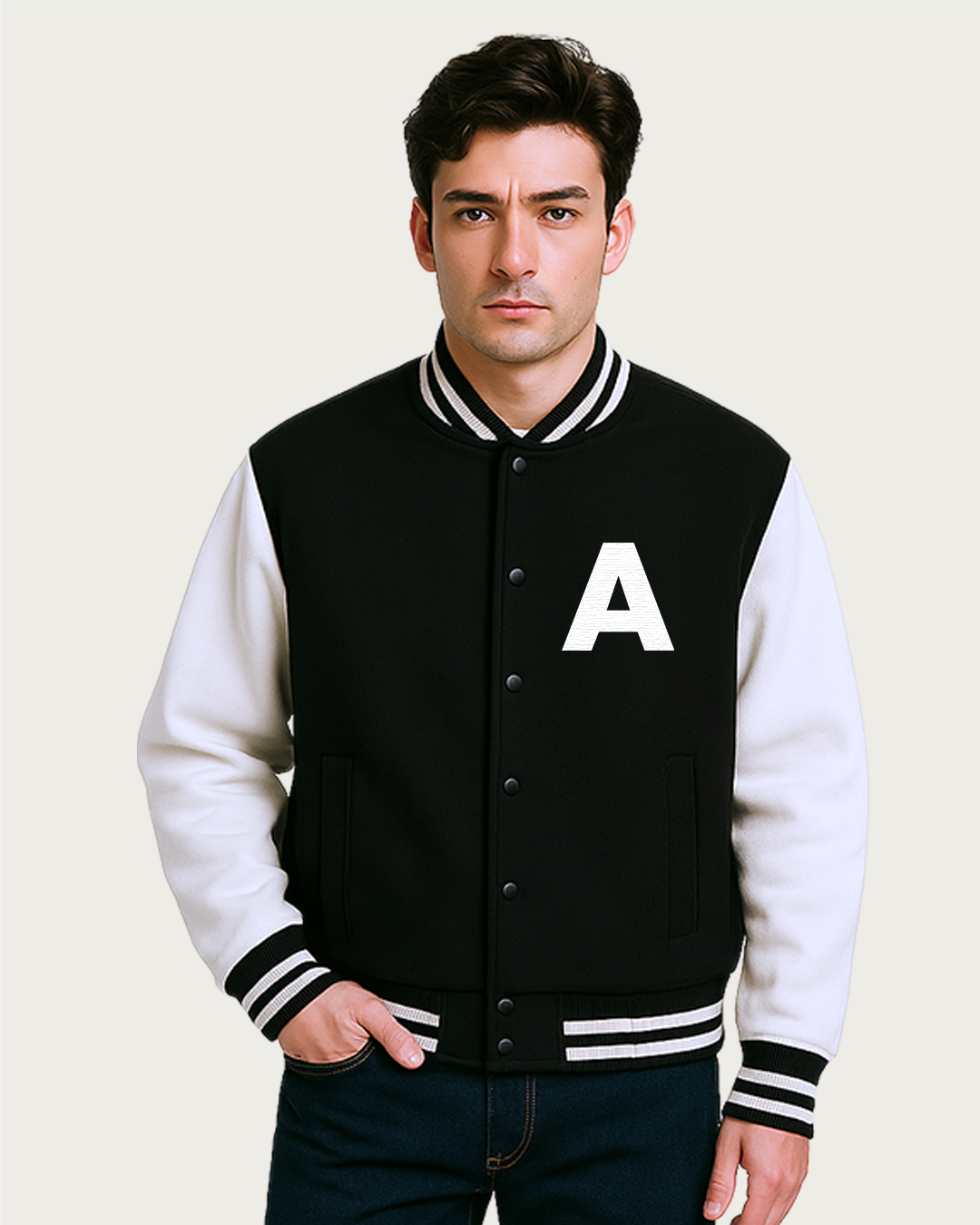 Bencut Men&amp;#39;s A Varsity Jacket Black Color