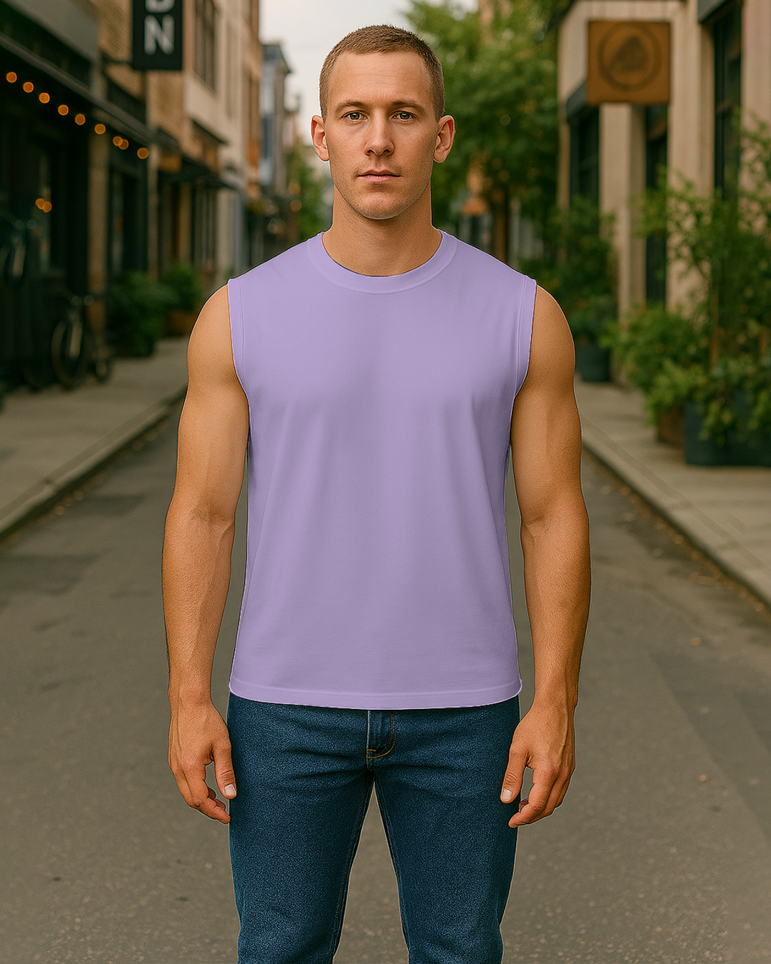 Bencut Men&amp;#39;s Relaxed Sleeveless Tank Tee : Lavender Plain