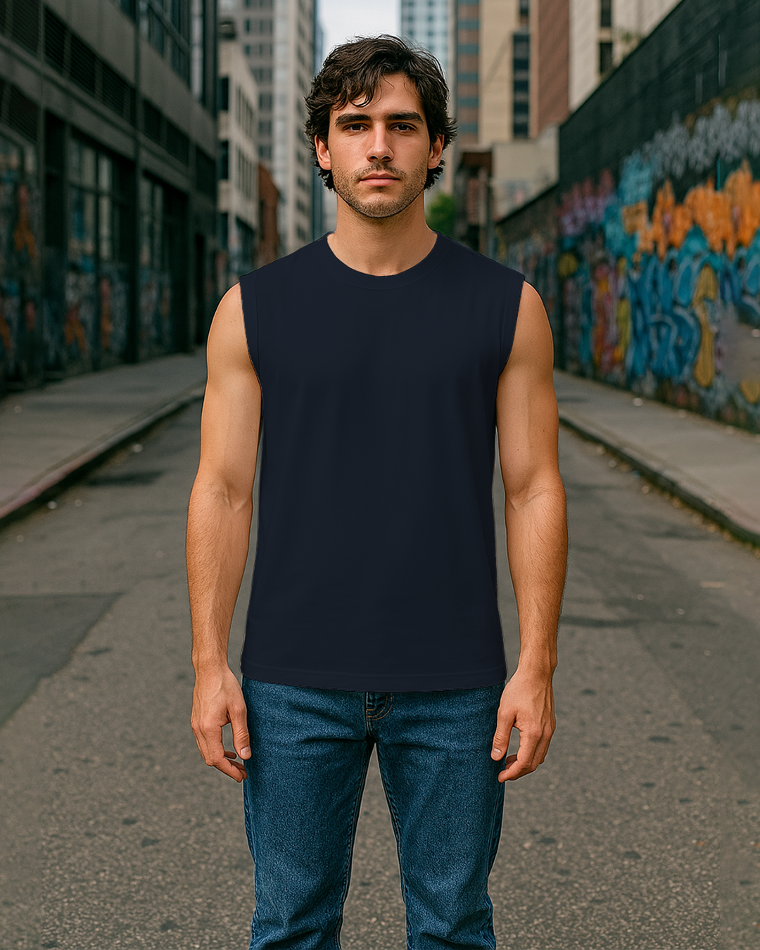 Bencut Men&amp;#39;s Relaxed Sleeveless Tank Tee : Navy Blue Plain