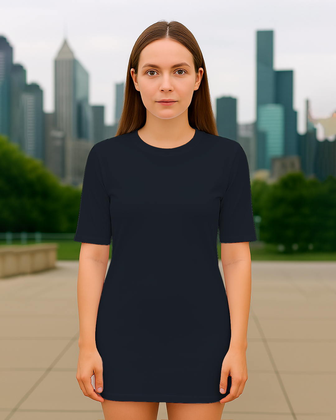 Bencut Women&amp;#39;s Long T-Shirt Dress – Relaxed Fit Navy Blue