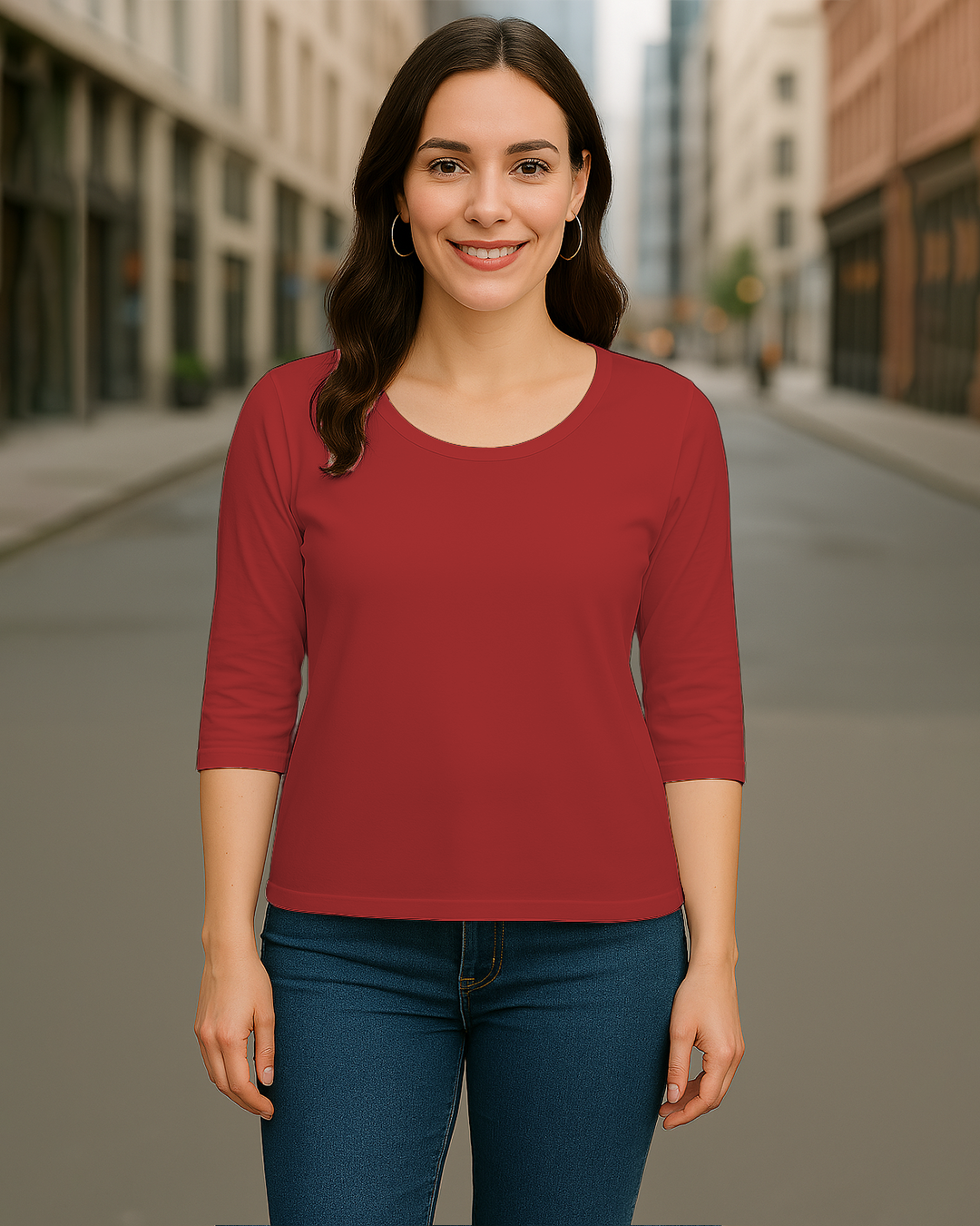 Women&amp;#39;s 3/4 Sleeve T-Shirt  Soft Cotton, Regular Fit Red