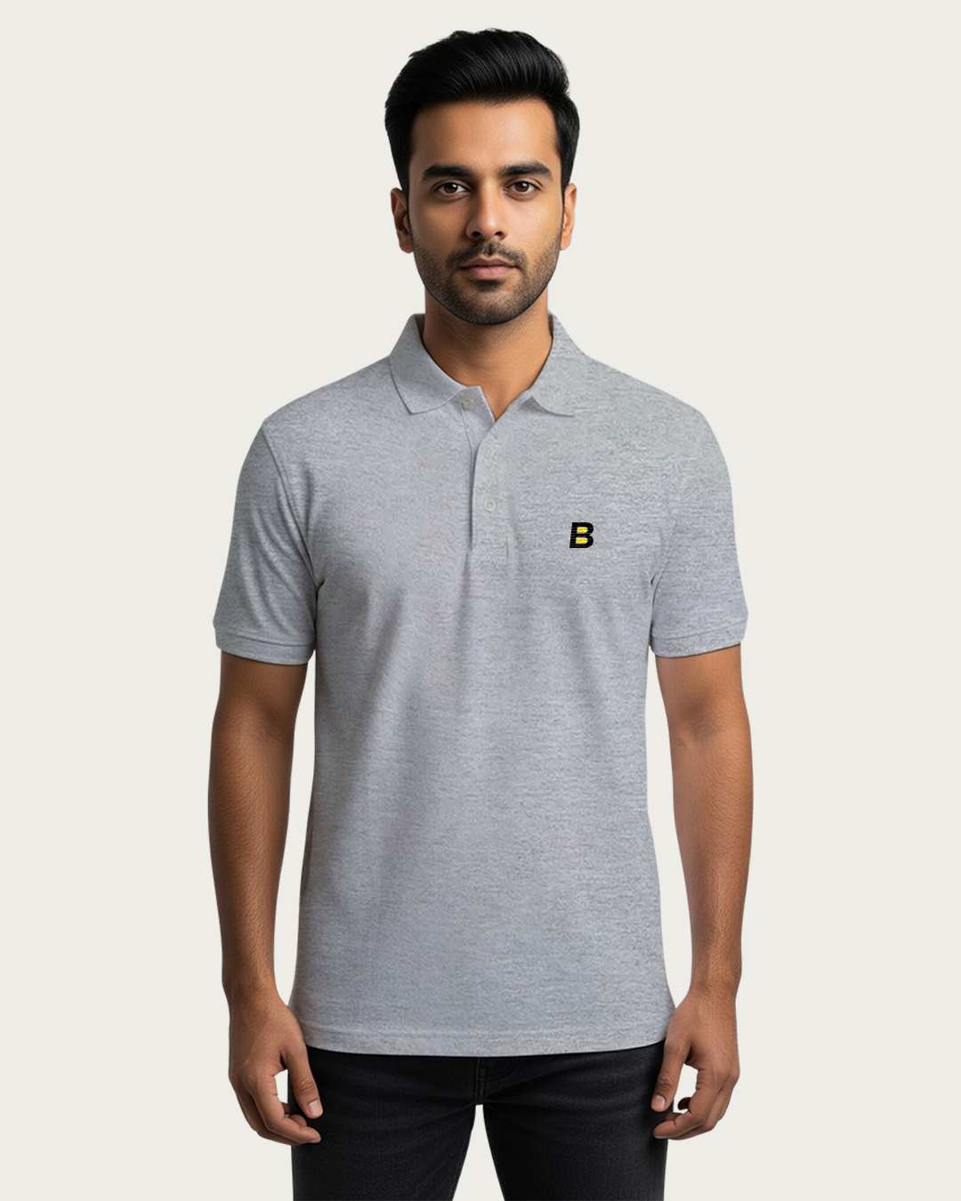 Bencut Men&amp;#39;s Grey Melange Solid Polo Neck T-shirt