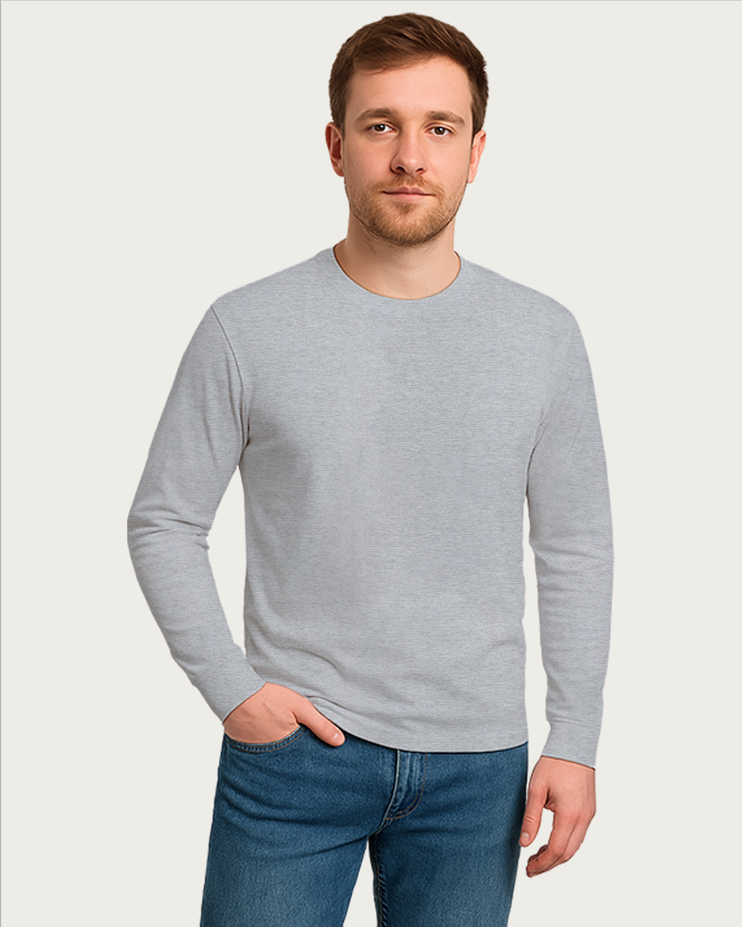 Bencut Men&amp;#39;s Grey Melange Full Sleeve T-shirt