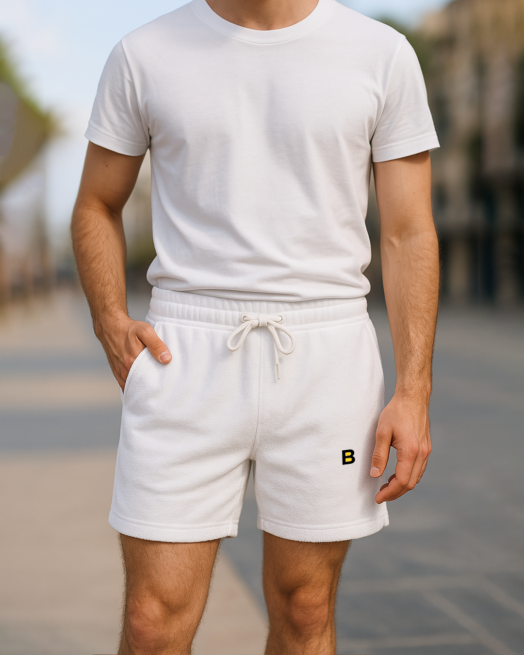 Bencut Men&amp;#39;s Regular Fit Terry Cotton Shorts White