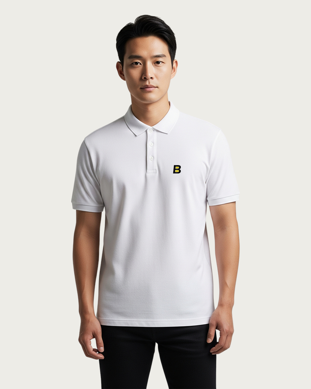 Bencut Men&amp;#39;s White Solid Polo Neck T-shirt