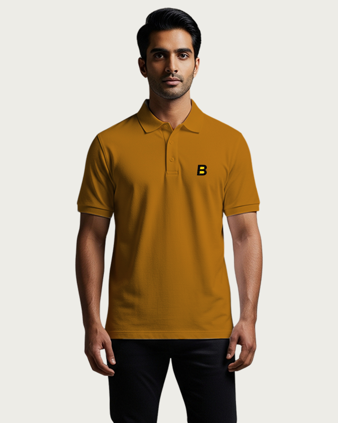 Bencut Men&amp;#39;s Mustard Yellow Solid Polo Neck T-shirt