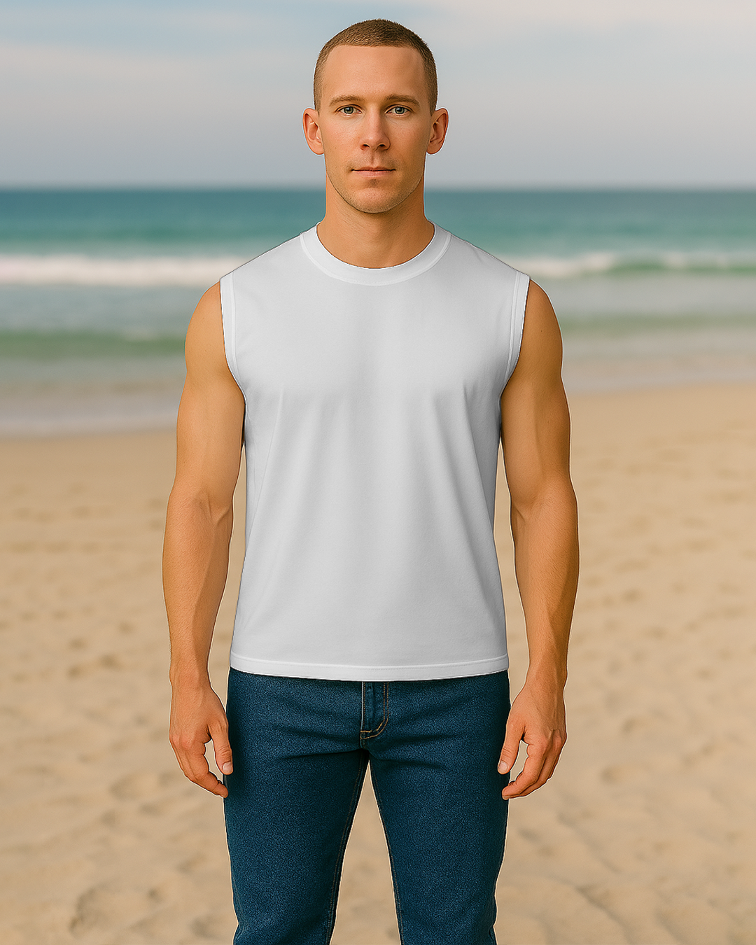 Bencut Men&amp;#39;s Relaxed Sleeveless Tank Tee : White Plain