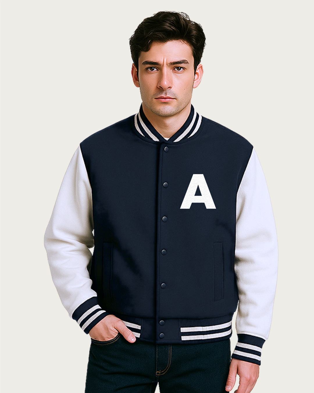 Bencut Men&amp;#39;s A Varsity Jacket Navy Blue Color