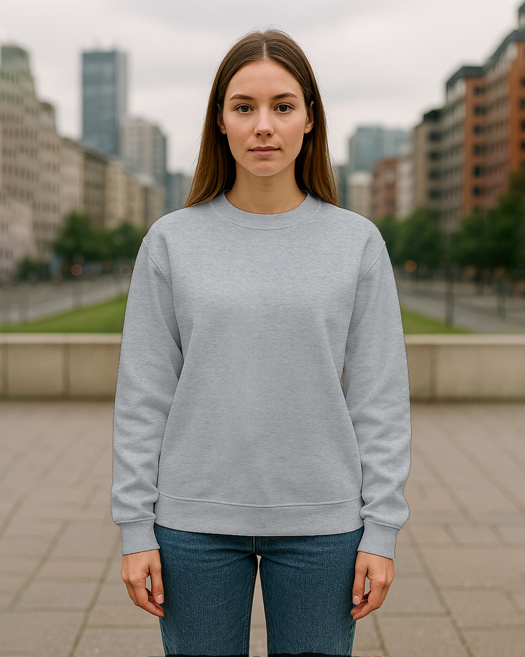 Women&amp;#39;s Grey Melange Regular Sweatshirt