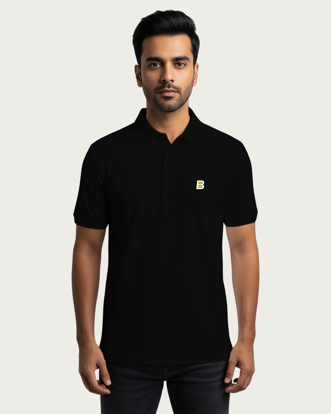 Bencut Men&amp;#39;s Black Solid Polo Neck T-shirt