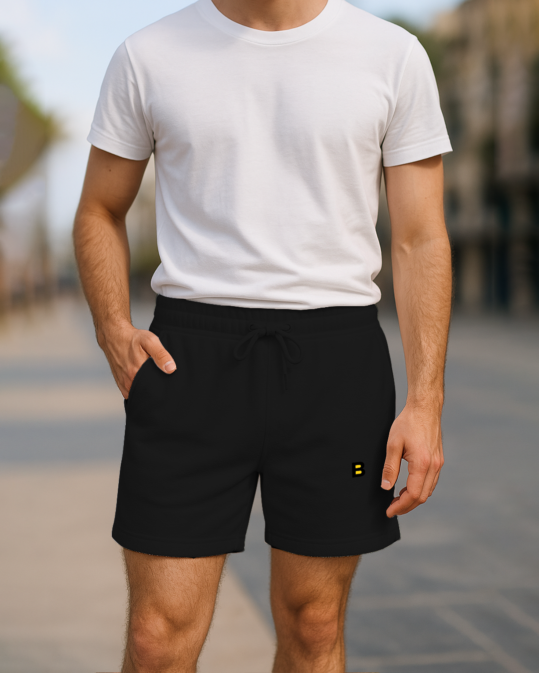 Bencut Men&amp;#39;s Regular Fit Terry Cotton Shorts Black
