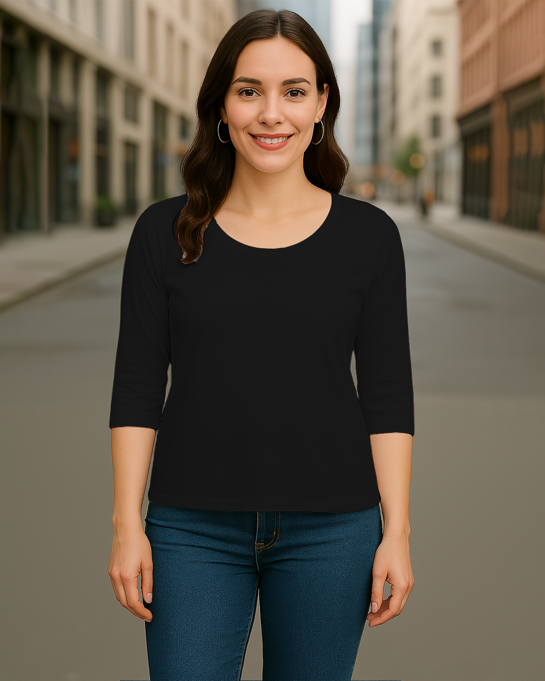 Women&amp;#39;s 3/4 Sleeve T-Shirt  Soft Cotton, Regular Fit Black