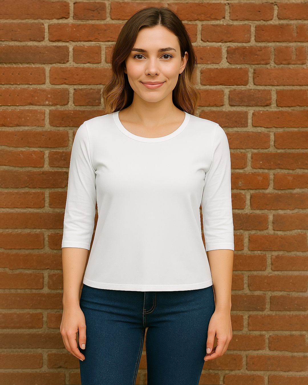 Women&amp;#39;s 3/4 Sleeve T-Shirt  Soft Cotton, Regular Fit White