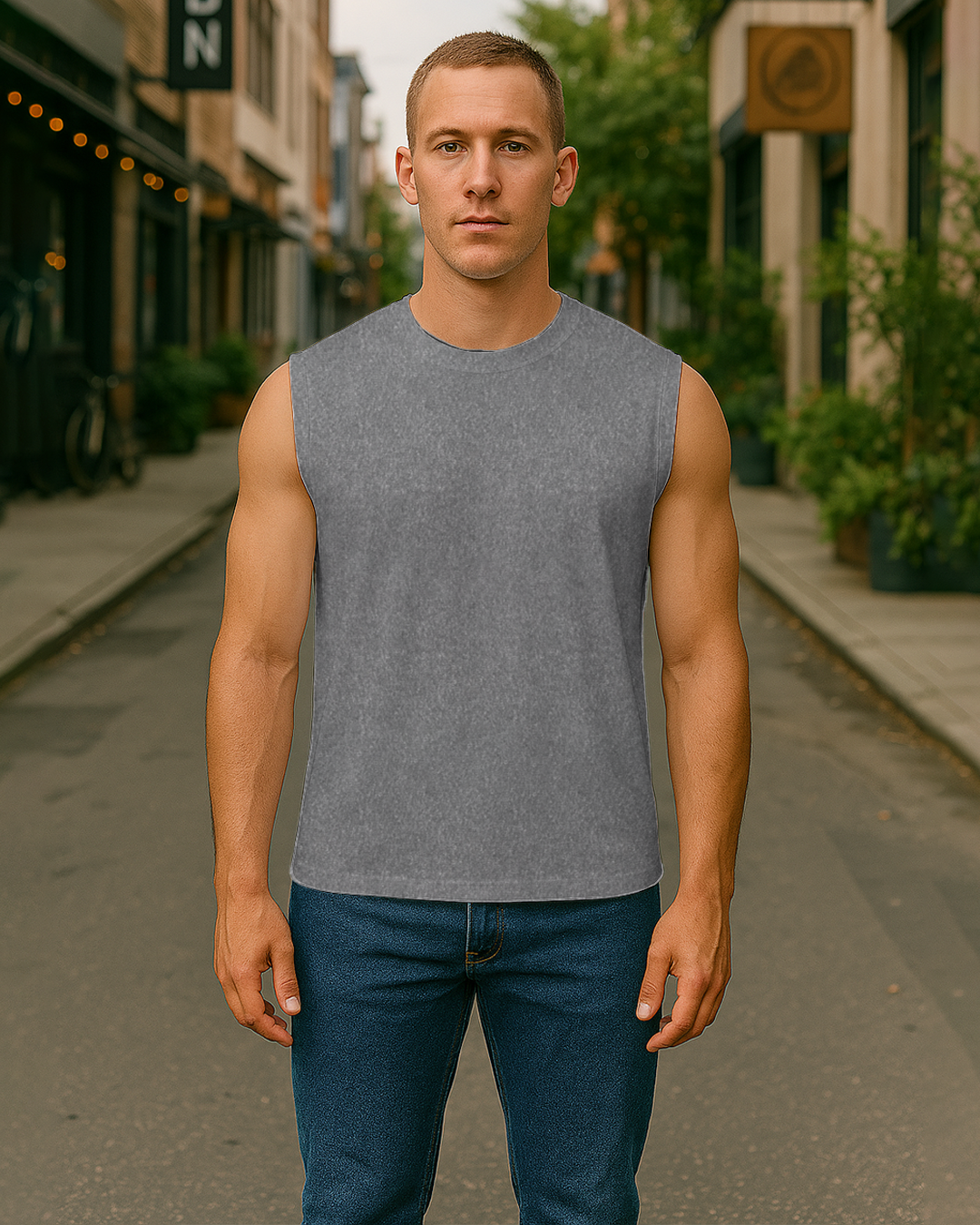 Bencut Men&amp;#39;s Relaxed Sleeveless Tank Tee : Charcoal Melange Plain