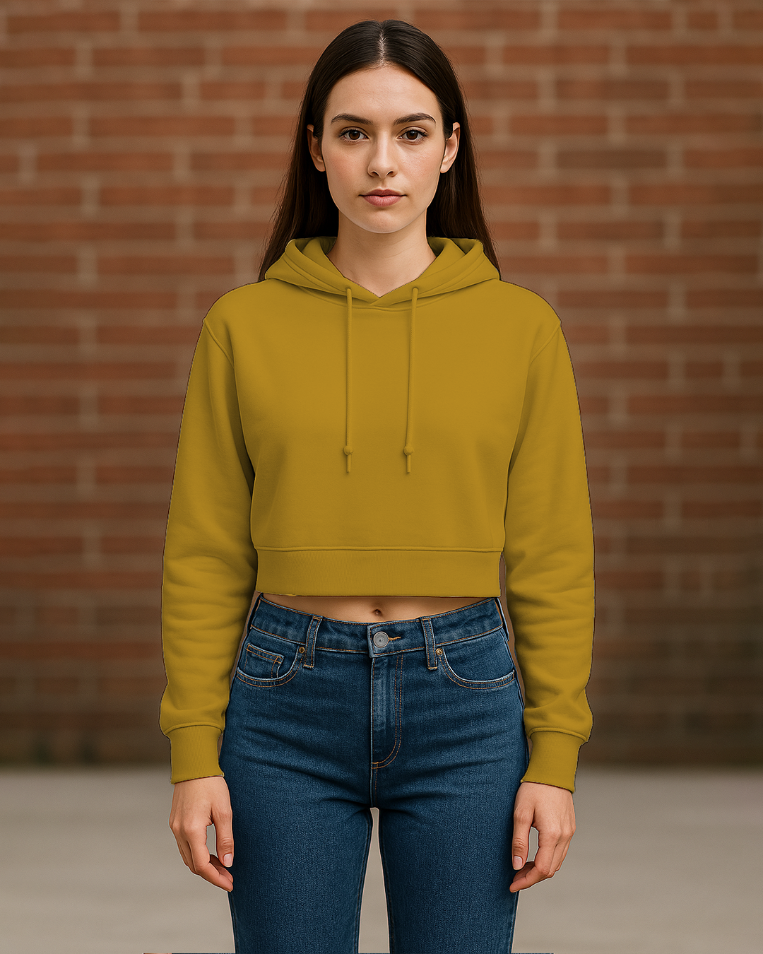 Women&amp;#39;s Mustard Yellow Cropped Hoodies