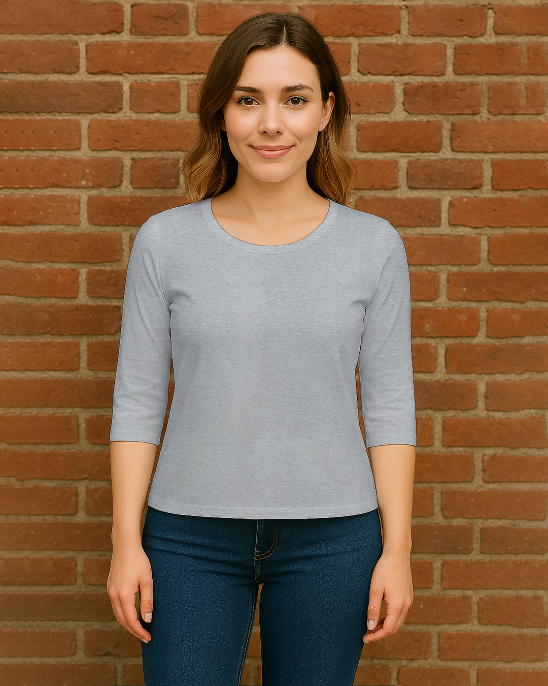 Women&amp;#39;s 3/4 Sleeve T-Shirt  Soft Cotton, Regular Fit Grey Melange