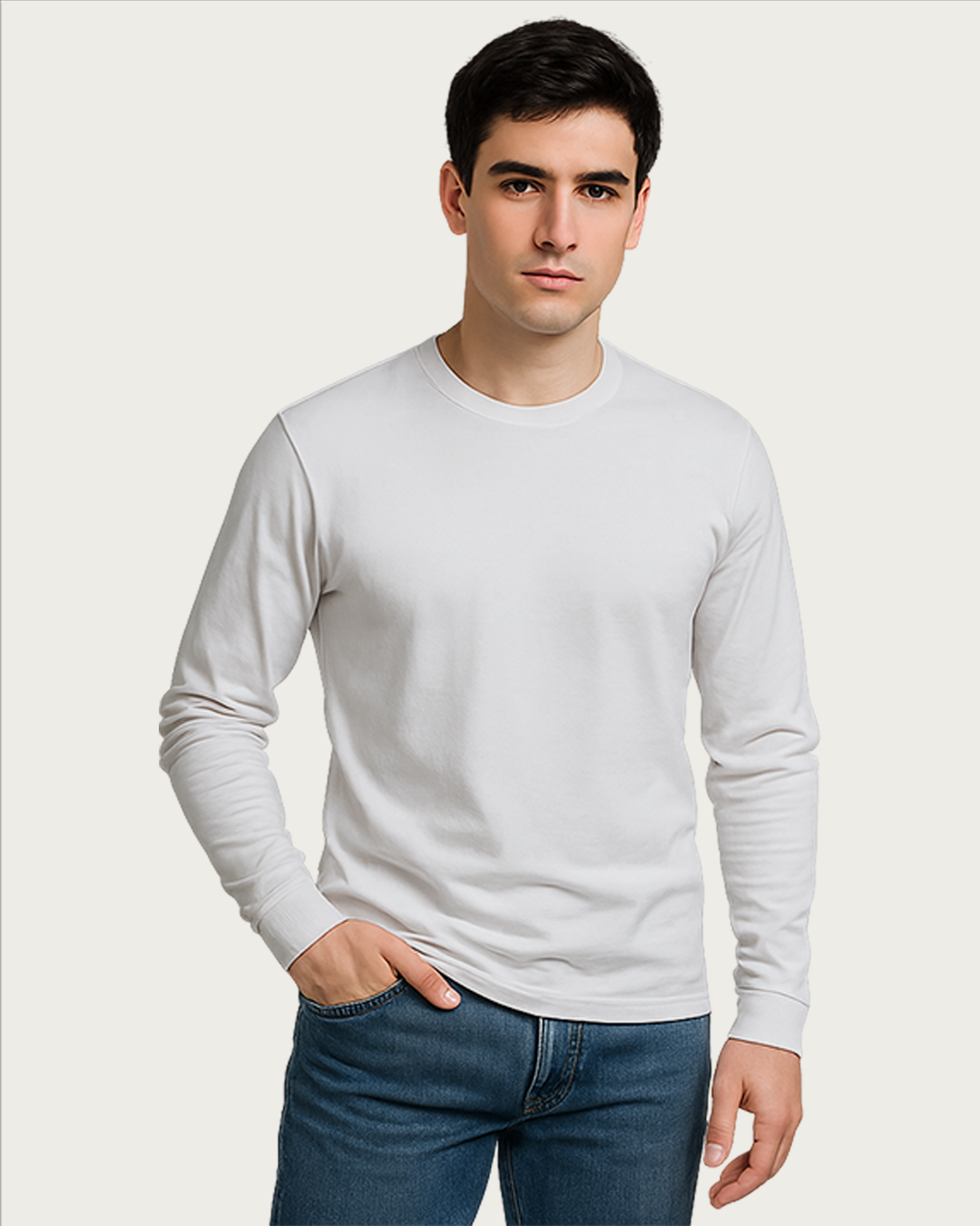 Bencut Men&amp;#39;s White Full Sleeve T-shirt