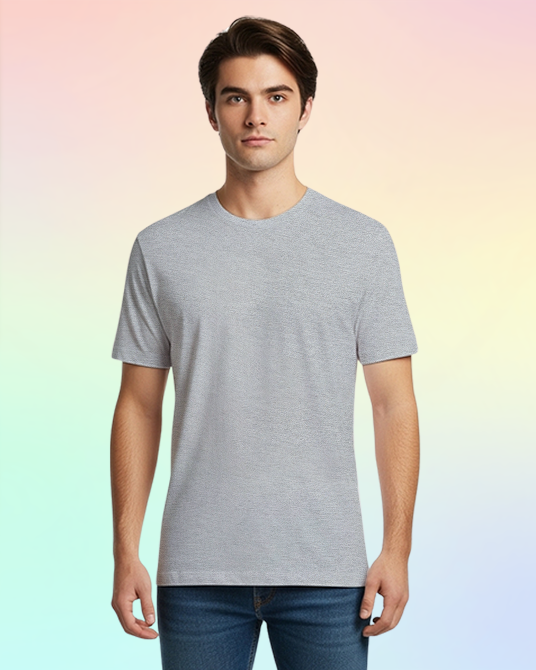 Grey Melange Plain Classic Standard T-Shirt
