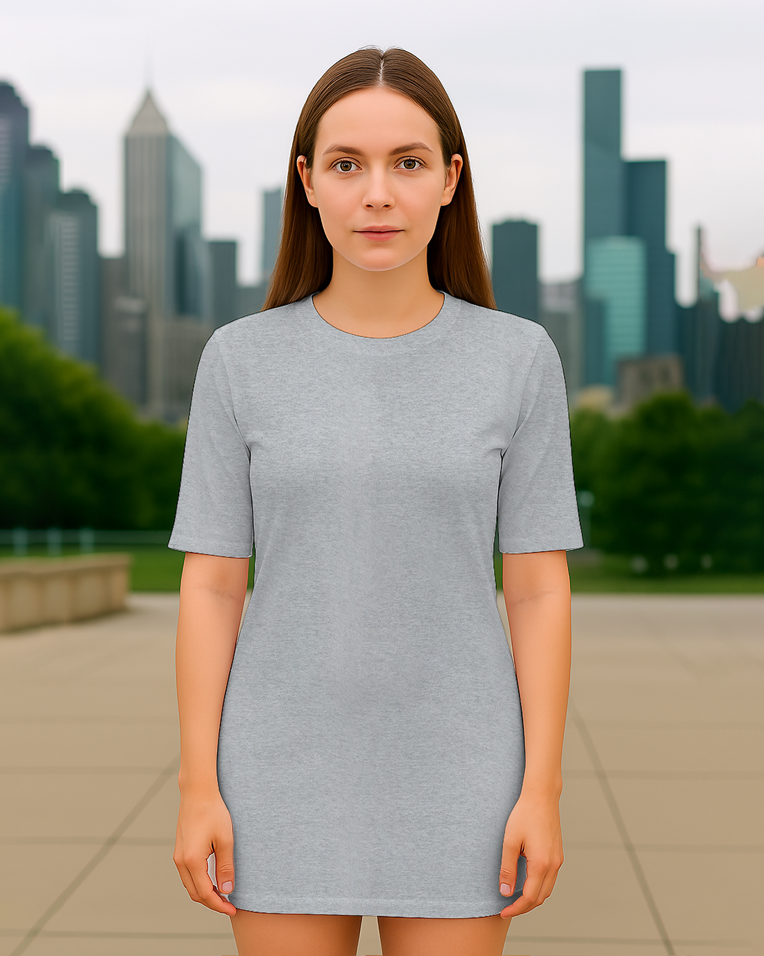 Bencut Women&amp;#39;s Long T-Shirt Dress – Relaxed Fit Grey Melange