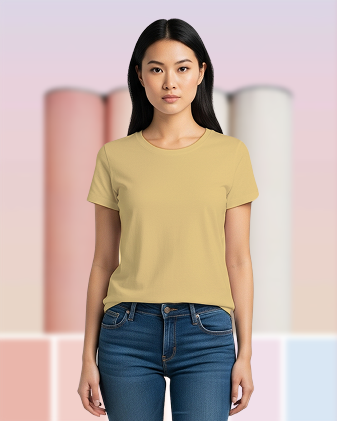 Beige Solid Classic Standard T-Shirt
