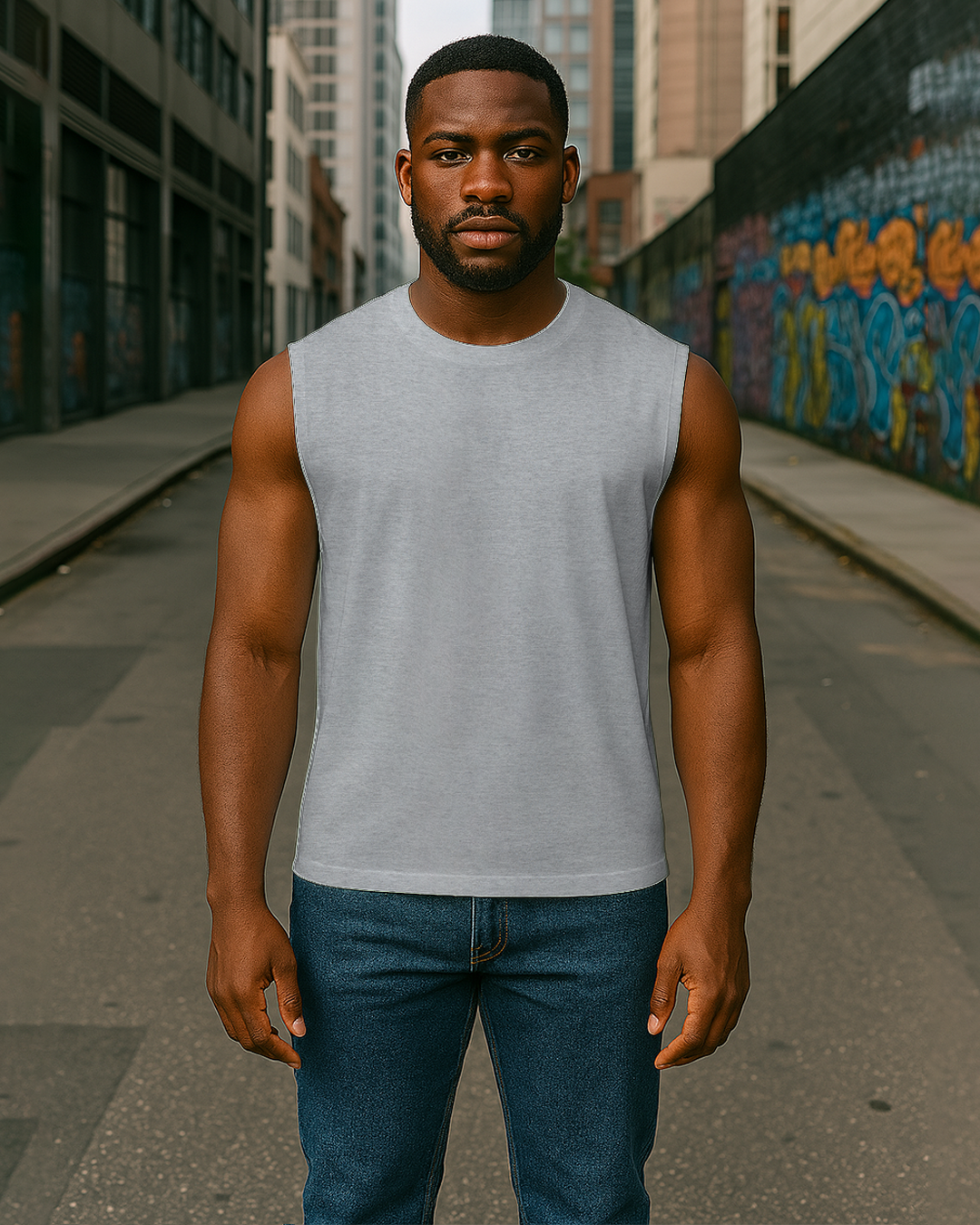 Bencut Men&amp;#39;s Relaxed Sleeveless Tank Tee : Grey Melange Plain