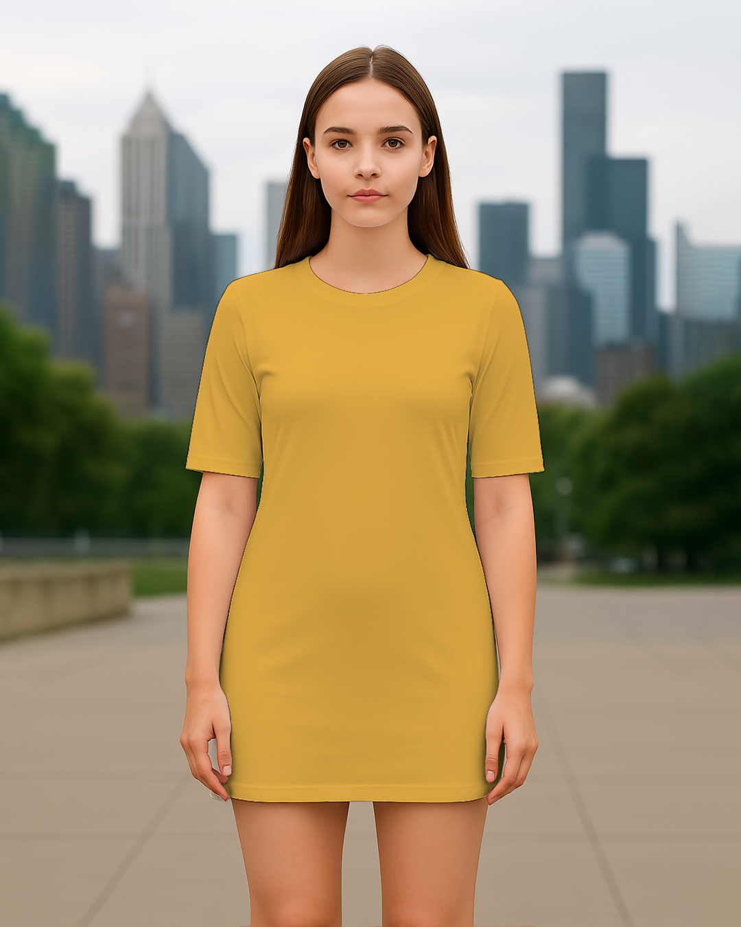 Bencut Women&amp;#39;s Long T-Shirt Dress – Relaxed Fit Golden Yellow