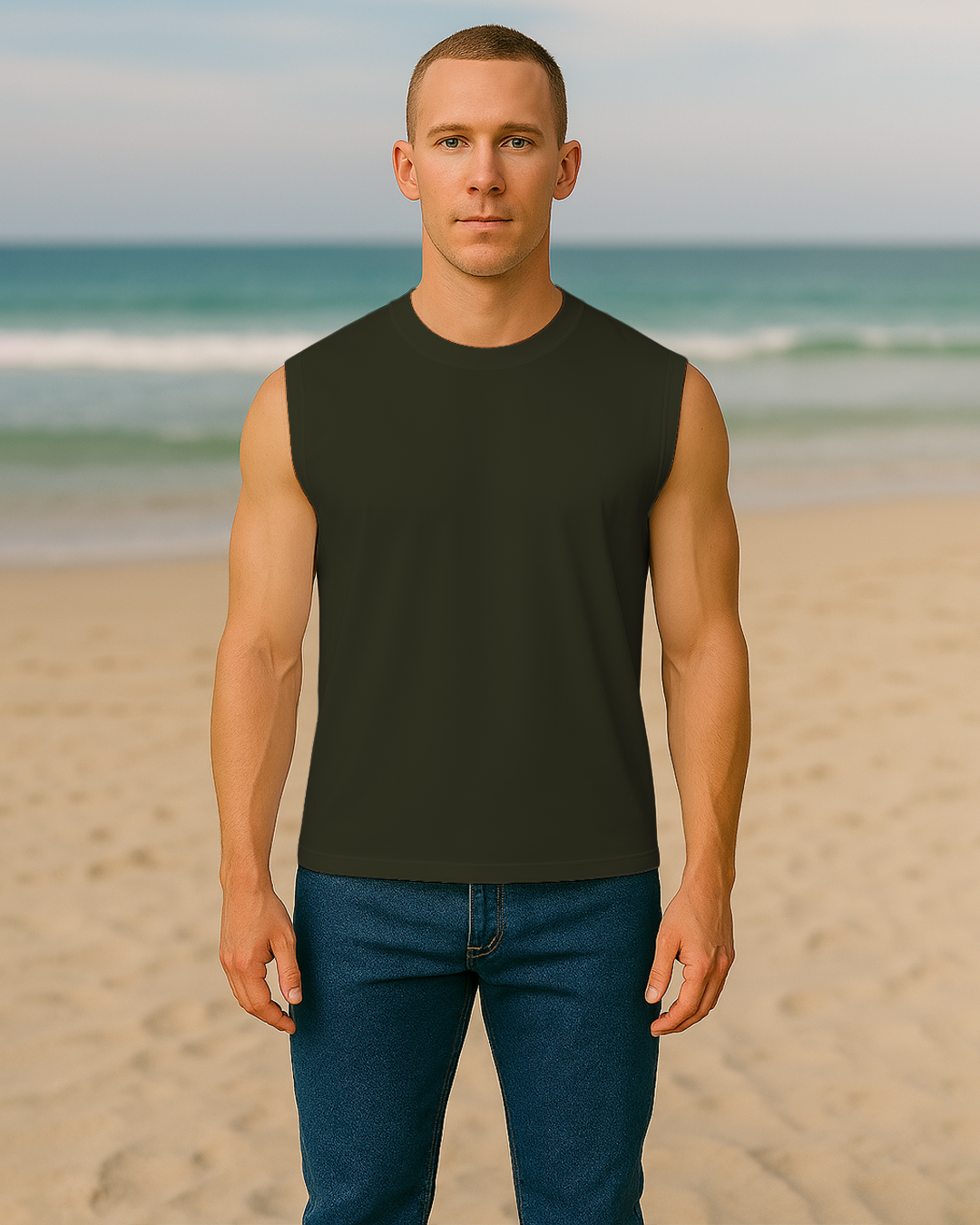 Bencut Men&amp;#39;s Relaxed Sleeveless Tank Tee : Olive Green Plain