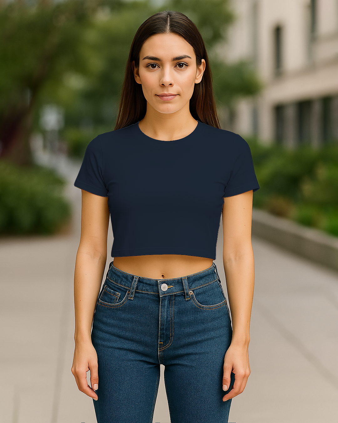 Bencut Women&amp;#39;s Blank Crop Top Navy Blue