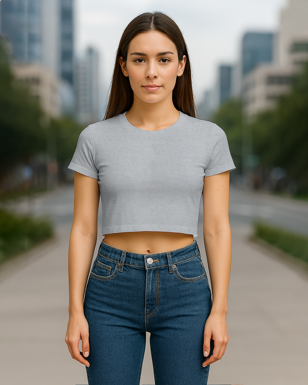 Bencut Women&amp;#39;s Blank Crop Top Grey Melange