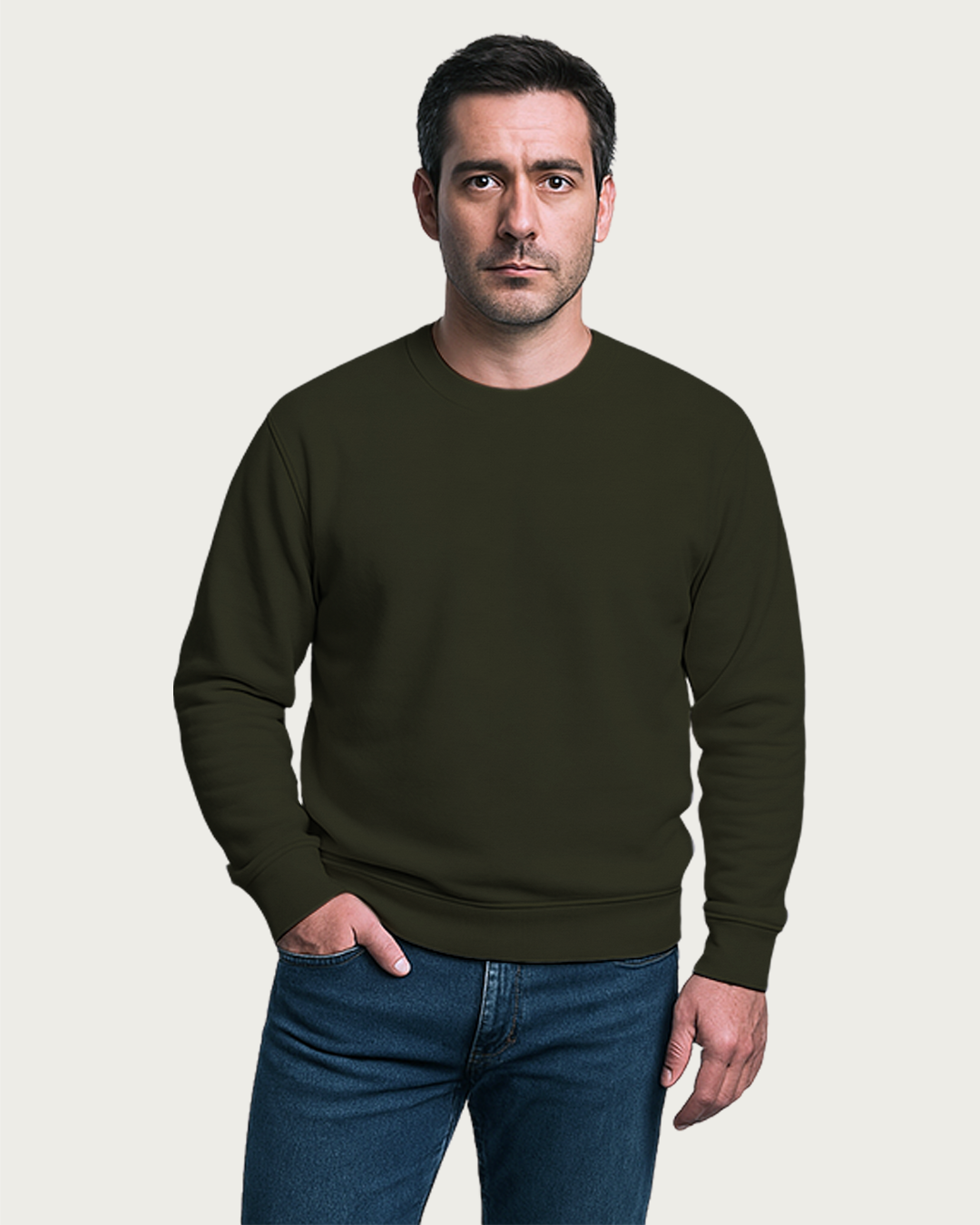 Men&amp;#39;s Olive Green Regular Sweatshirt